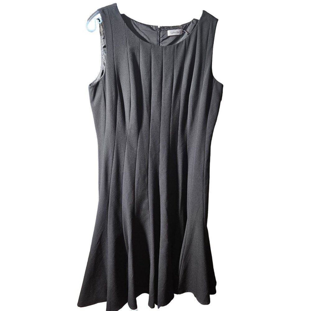 Calvin Klein Womens Sleeveless Black Pleated Dress Size 12